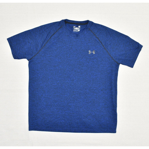 Under Armour Polyester Blue Size L Loose Heatgear Men T Shirt Short Sleeve - Picture 1 of 8